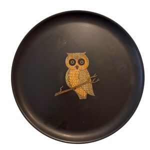 Couroc Of Monterey Inlaid Owl Round Serving Tray 10.25" Diameter Vintage